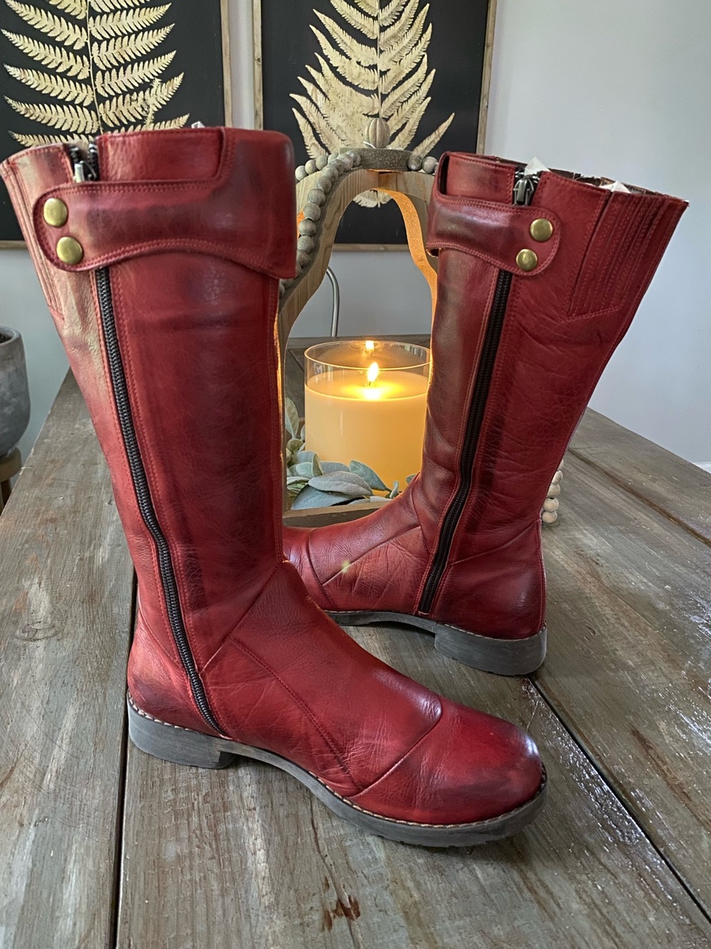 Jafa 2040 Boho Handmade in Israel Tall Leather Boots Womens 39 US 8.5-9 Ruby Red - Picture 8 of 16